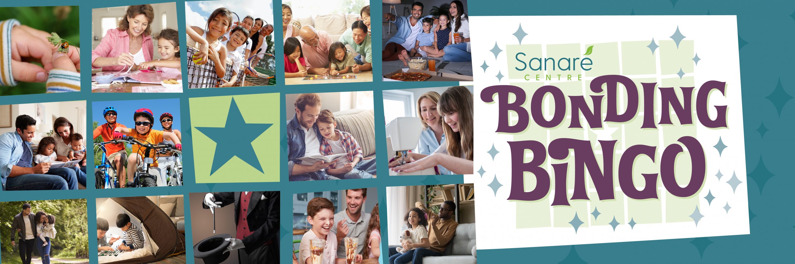 Bonding Bingo Header with photos of family activities
